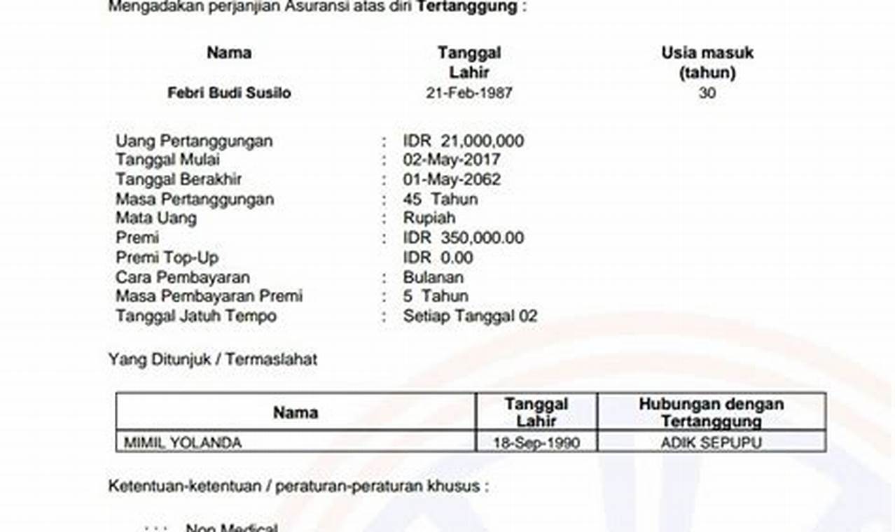 Contoh Polis Asuransi Jiwa Pdf